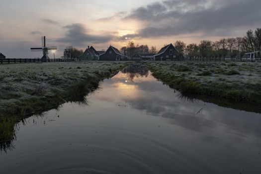 Sunset on the Dutch rural village
