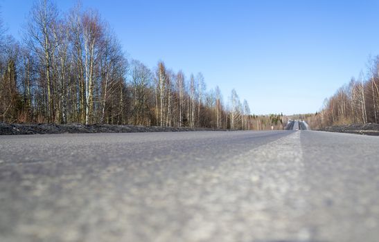 Mountain road at hight speed drive downhill