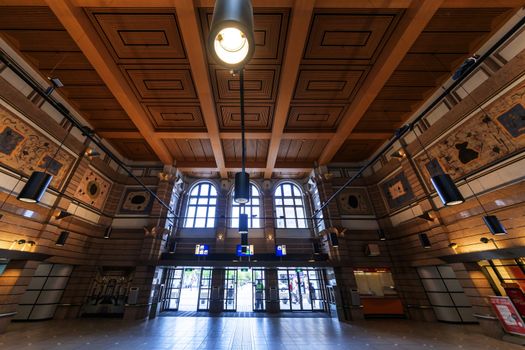 THE HAGUE, 10 June 2019 - Entrance and ceiling of the 'art deco' style of Den Haag train station
