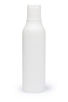 White plastic bottle with cap (mockup). Infinite depth of field, clipping paths for both bottle and its shadow