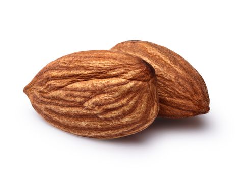 Two almonds without shell. Infinite depth of field,clipping paths