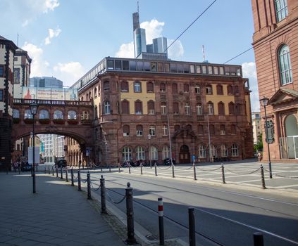 Street view of Frankfurt. Frankfurt am Main is the largest city in the German state of Hesse and the fifth-largest city in Germany. 2019