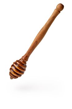 Hanging wooden honey dipper with drop shadow. Infinite depth of field,clipping paths