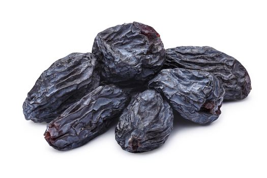 Dark natural seedless raisins (Izabella, Zante Currant, Uzum). Sun-dried untreated grape.Clipping paths, infininte depth of field