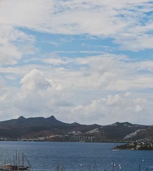 Mediterranean coast and cloudy sky, beautiful panoramic sea view and coastal nature scene