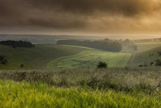 Bluestone Heath Road, Lincolnshire, UK, July 2017, Landscape view of the Lincolnshire Wolds