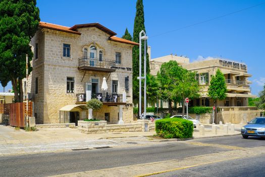 HAIFA, ISRAEL - AUGUST 18, 2016: View of the Restored German Colony, with local businesses, locals and visitors, in Haifa, Israel. It was established in 1868 by the German Templers