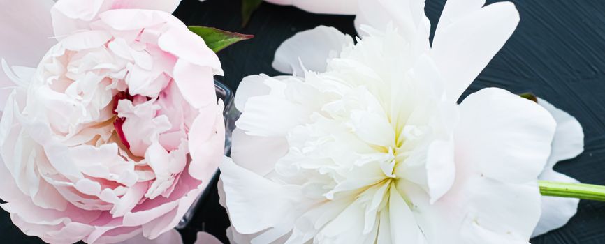 Blooming peony flowers as floral art background, botanical flatlay and luxury branding design