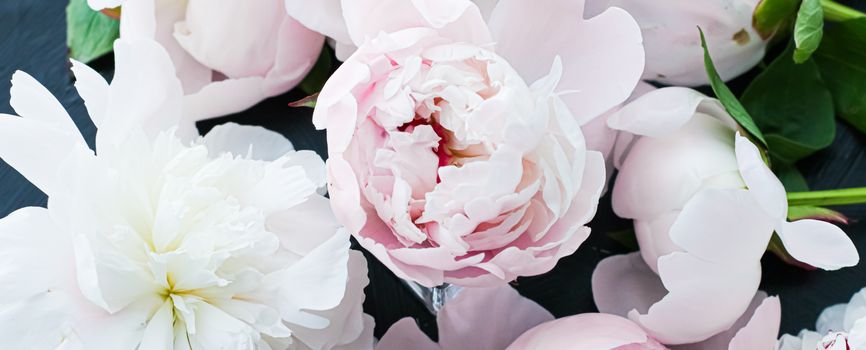 Blooming peony flowers as floral art background, botanical flatlay and luxury branding design