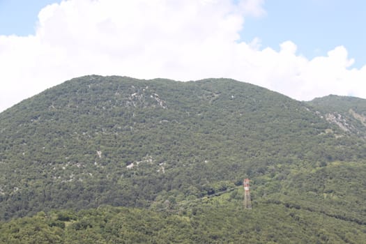 view of green mountains and blue clear sky