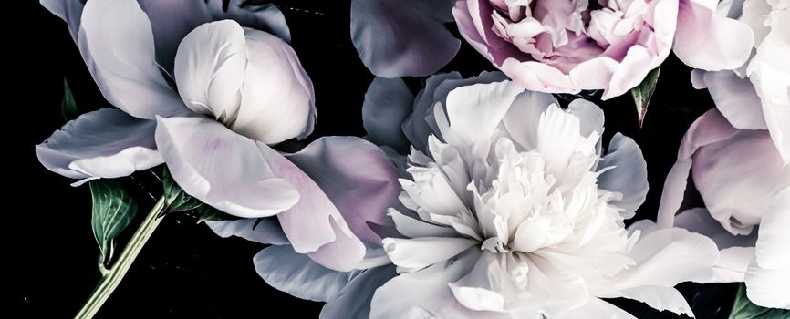 Pastel peony flowers as floral art background, botanical flatlay and luxury branding design