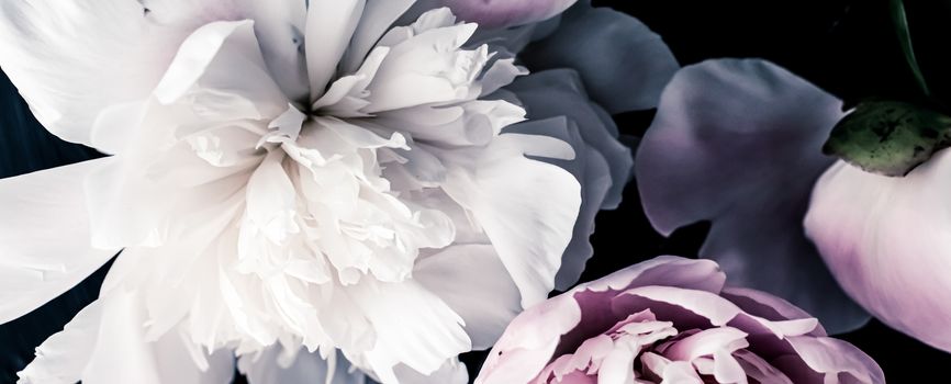 Pastel peony flowers as floral art background, botanical flatlay and luxury branding design