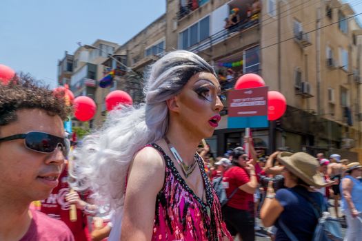 TEL-AVIV, ISRAEL - JUNE 08, 2018: Various people march and take part in the annual pride parade of the LGBT community, in Tel-Aviv, Israel