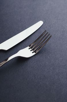 Fork and knife, silver cutlery for table decor, minimalistic design and diet concept