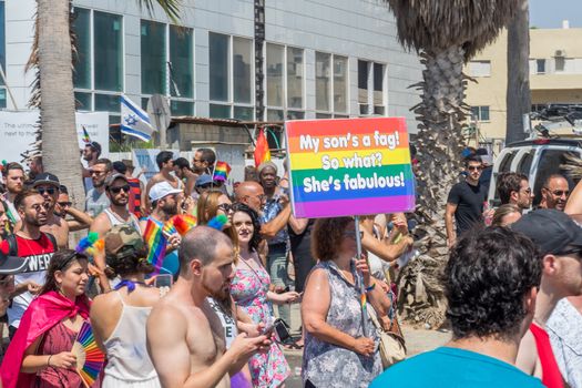 TEL-AVIV, ISRAEL - JUNE 08, 2018: Various people march and take part in the annual pride parade of the LGBT community, in Tel-Aviv, Israel