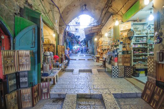 JERUSALEM - APRIL 18, 2014: A typical street market, in the old city of Jerusalem, Israel
