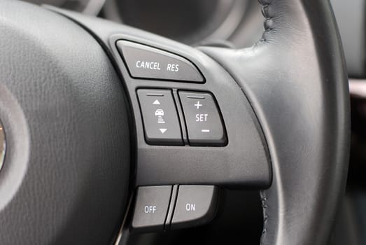 detail on the steering wheel with controls