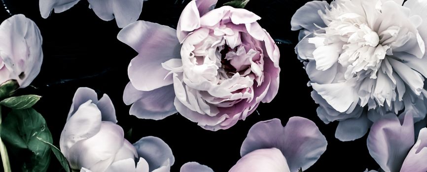 Pastel peony flowers as floral art background, botanical flatlay and luxury branding design