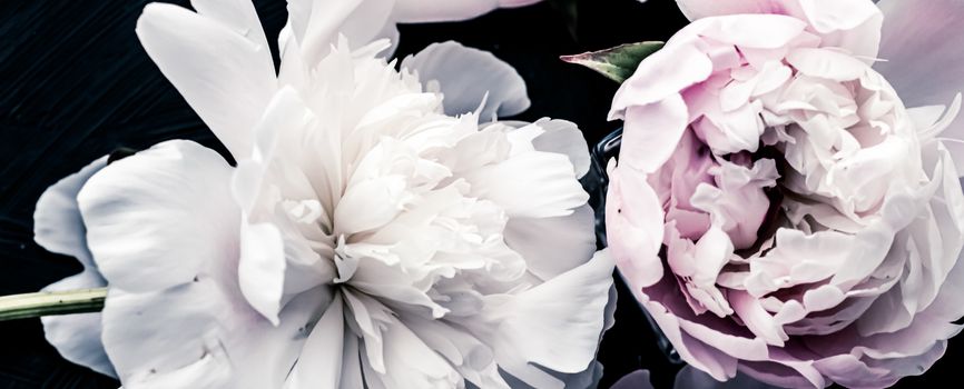 Pastel peony flowers as floral art background, botanical flatlay and luxury branding design