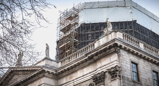 Dublin, Ireland - February 11, 2019: Architectural detail of the Dublin Four Court Courthouse on a winter day