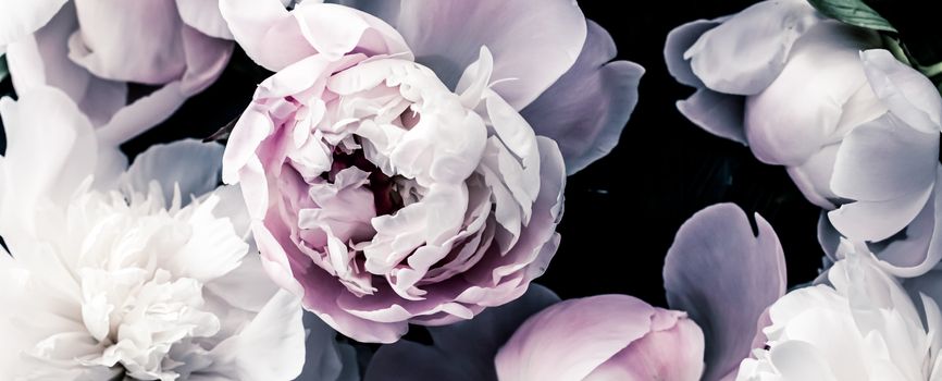 Pastel peony flowers as floral art background, botanical flatlay and luxury branding design