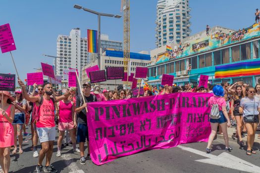 TEL-AVIV, ISRAEL - JUNE 08, 2018: Various people march and take part in the annual pride parade of the LGBT community, in Tel-Aviv, Israel