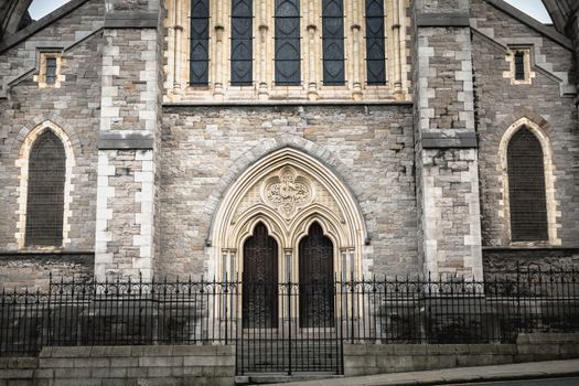 Architectural detail of Christ Church Cathedral or The Cathedral of the Holy Trinity in historic Dublin City Center, Ireland