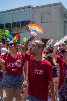 HAIFA, ISRAEL - JUNE 22, 2018: Various people take part in the annual pride parade of the LGBT community, in Haifa, Israel