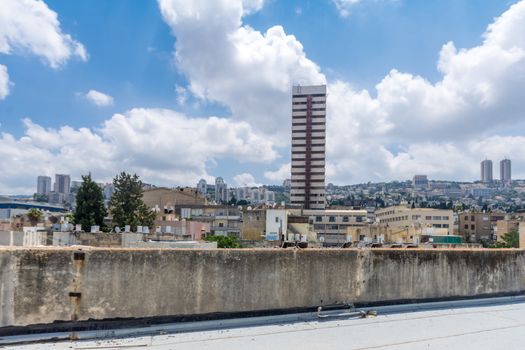 HAIFA, ISRAEL - JULY 20, 2018: View of Haifa and the Carmel mountain from Hadar HaCarmel neighborhood, Haifa, Israel