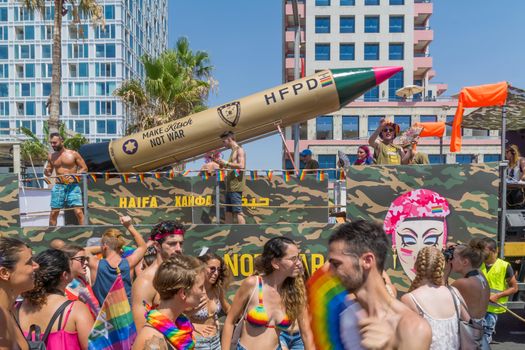 TEL-AVIV, ISRAEL - JUNE 08, 2018: Dancers of a truck entertain the crowd, and take part in the annual pride parade of the LGBT community, in Tel-Aviv, Israel