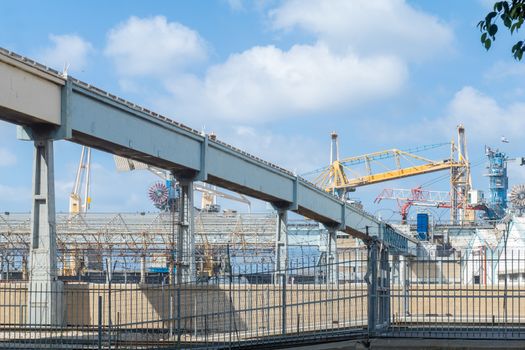 HAIFA, ISRAEL - JULY 19, 2018: Grain handling system, between the harbor and Dagon Silos, in Haifa, Israel