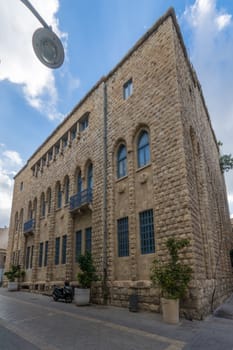 HAIFA, ISRAEL - JULY 19, 2018: The historic Anglo Palestine APAK Bank building, in Haifa, Israel