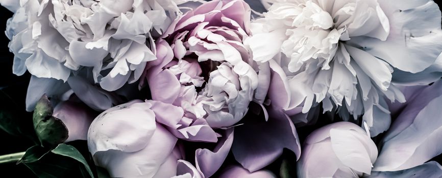 Pastel peony flowers as floral art background, botanical flatlay and luxury branding design