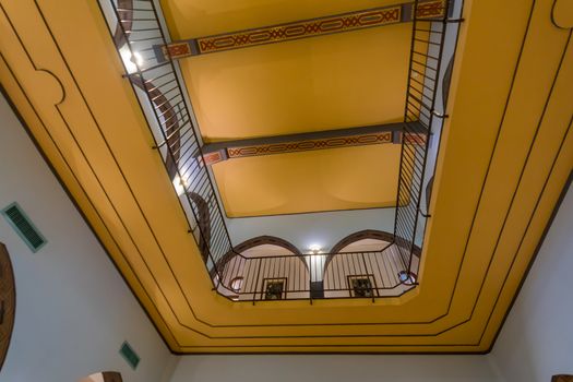 HAIFA, ISRAEL - JULY 19, 2018: The interior of the historic Anglo Palestine APAK Bank building, in Haifa, Israel