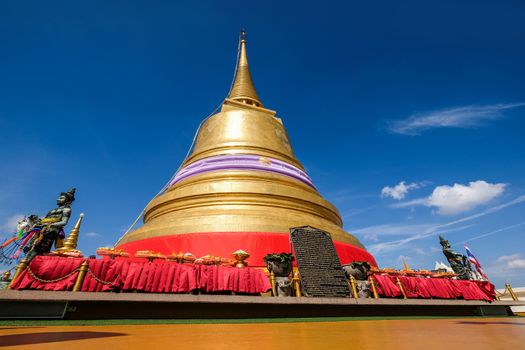 Gold moutain temple and blue sky in bangkok ,Thailand