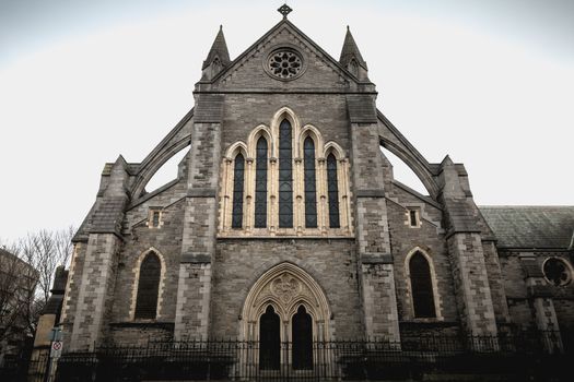 Architectural detail of Christ Church Cathedral or The Cathedral of the Holy Trinity in historic Dublin City Center, Ireland