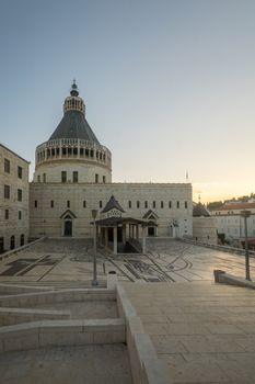 NAZARETH, ISRAEL - DECEMBER 20, 2016: The Church of the Annunciation, at sunset, in Nazareth, Israel