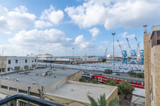 HAIFA, ISRAEL - JULY 19, 2018: View of the harbor and downtown buildings, in Haifa, Israel