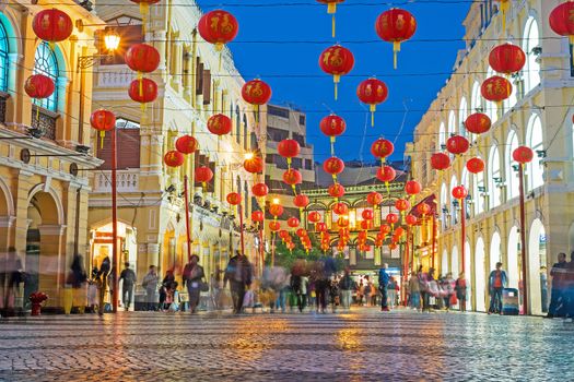 MACAU, MACAU - JANUARY 11,2016 - Senado Square nigth view of Macau. This square is the largest in Macau. Macau is a former Portuguese colony.