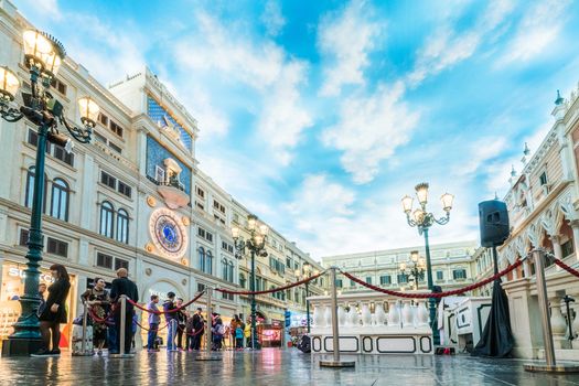 MACAU CHINA-JANUARY 11 visitor on gondola boat in Venetian Hotel The famous shopping mall luxury hotel landmark and the largest casino in the world on January 11,2016 in Macau China
