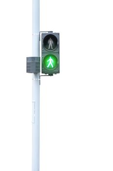 Traffic lights, green signal, go on white background with clipping path