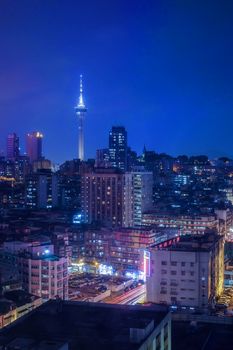 Night view of Macau Tower in Twilight Time