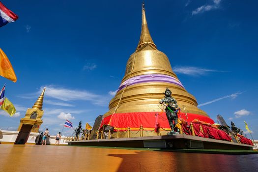 Gold moutain temple and blue sky in bangkok ,Thailand