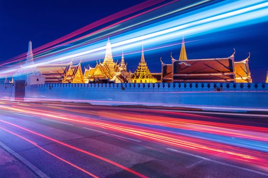 Wat Phra Kaew (The Emerald Buddha) night view in Thailand