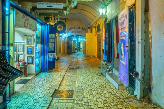 SAFED, ISRAEL - DECEMBER 26, 2016: An alley in the Jewish quarter, with local shops and galleries, in Safed (Tzfat), Israel.