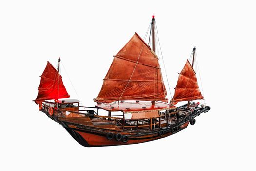 Sailboat red flag in Hong Kong on white background with clipping path