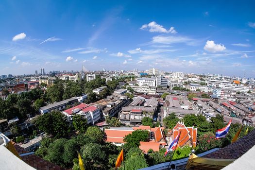 View of Bangkok Wat Saket from top of Golden Mount in Bangkok, Thailand