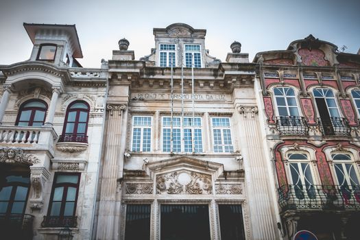 Aveiro, Portugal - May 7, 2018: Architectural detail of the tourist office in the historic city center on a spring day