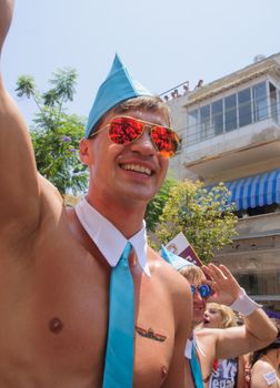 TEL-AVIV - JUNE 13, 2014: Participant of the Pride Parade in the streets of Tel-Aviv, Israel. The pride parade is an annual event of the gay community