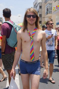 TEL-AVIV - JUNE 13, 2014: Participant of the Pride Parade in the streets of Tel-Aviv, Israel. The pride parade is an annual event of the gay community